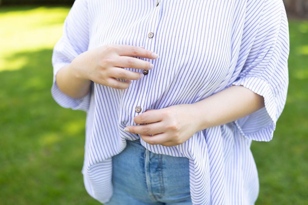 Button Down Striped Shirt - Blue