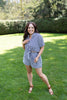 Striped Button Up Casual Set - Navy