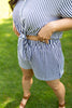 Striped Button Up Casual Set - Navy