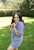 Striped Button Up Casual Set - Navy
