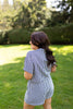 Striped Button Up Casual Set - Navy