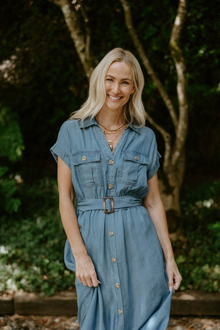 Linen Mock Wrap Dress with Tie - Natural