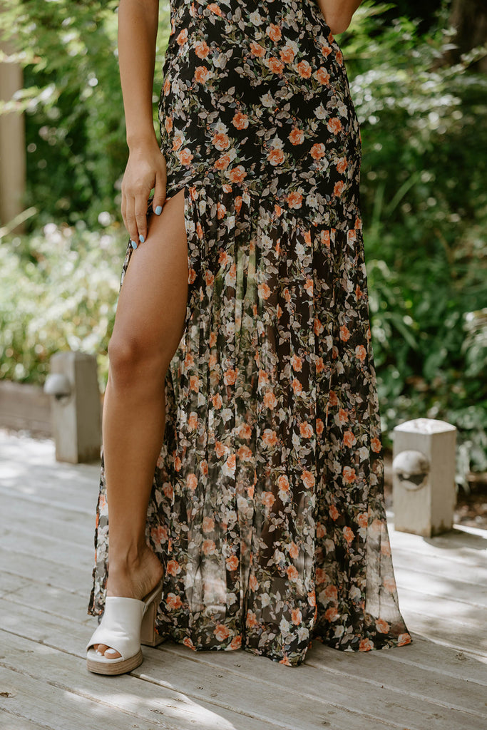 Floral/Black Strapless Maxi