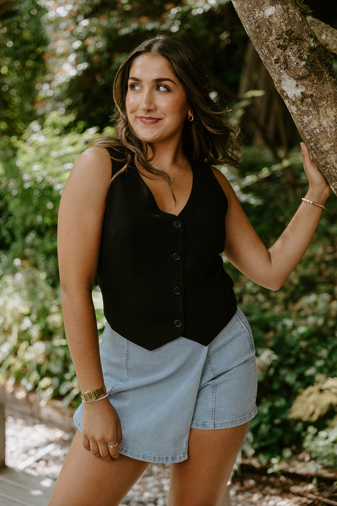 Button Up Vest - Black