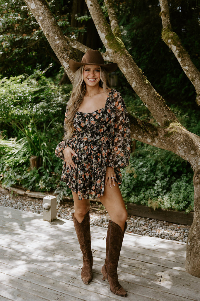 Floral Black Romper