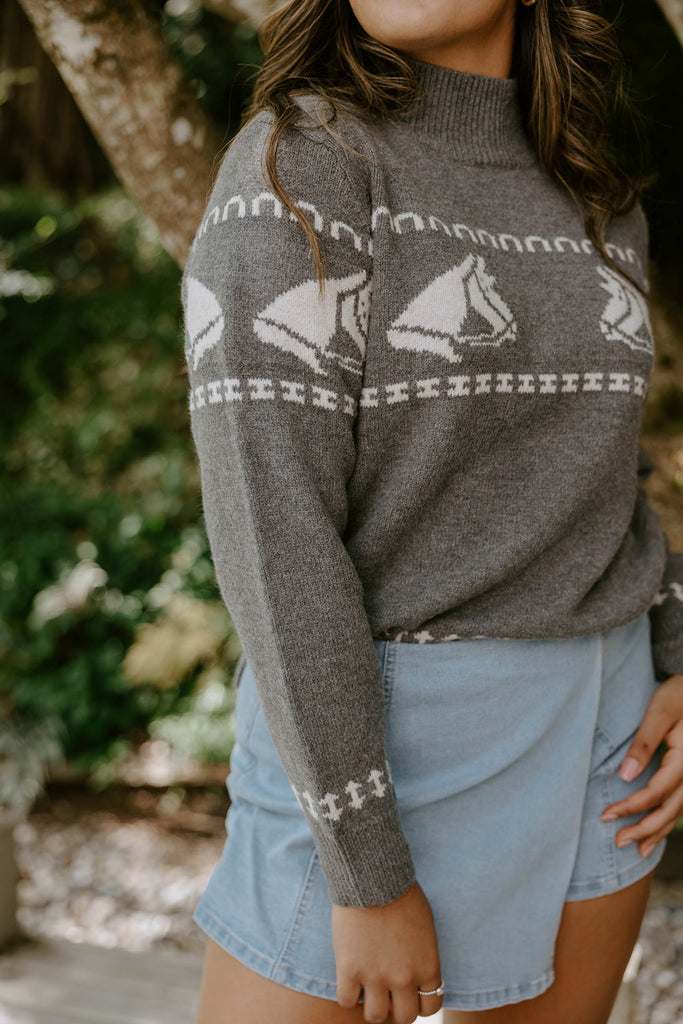 Horse Print Sweater - Grey