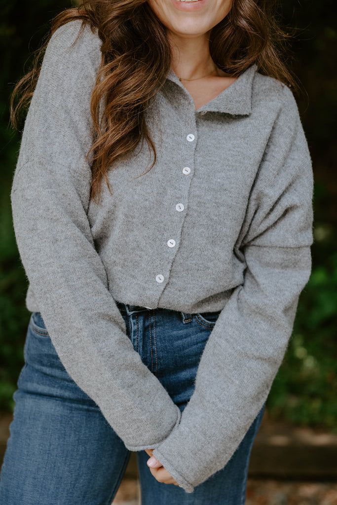 Lightweight Button Up Cardigan - Grey