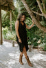 Linen Mock Wrap Dress with Tie - Black