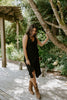 Linen Mock Wrap Dress with Tie - Black