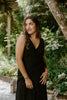 Linen Mock Wrap Dress with Tie - Black