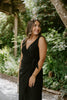 Linen Mock Wrap Dress with Tie - Black