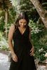 Linen Mock Wrap Dress with Tie - Black