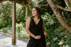 Linen Mock Wrap Dress with Tie - Black