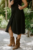 Linen Mock Wrap Dress with Tie - Black