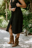 Linen Mock Wrap Dress with Tie - Black