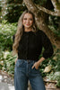 Crochet Mixed Material Cardigan - Black