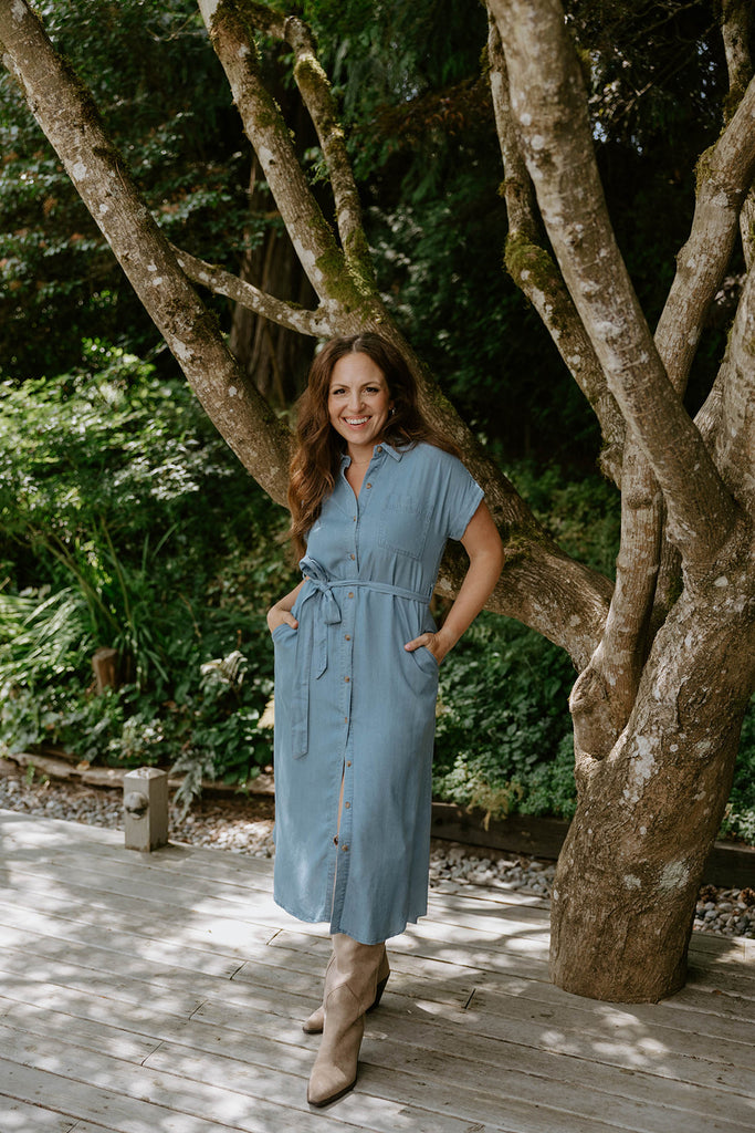 Chambray Button Down Shirt Dress