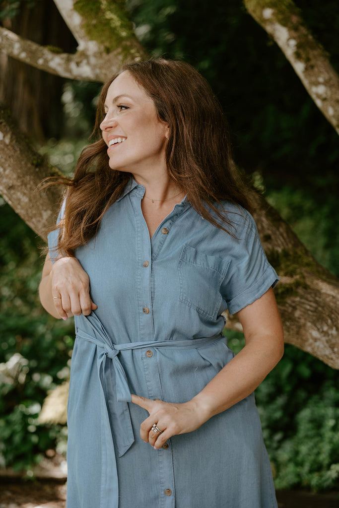 Chambray Button Down Shirt Dress