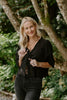 Eyelet & Floral Embroidery Tie Front Shirt - Black