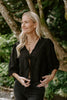 Eyelet & Floral Embroidery Tie Front Shirt - Black