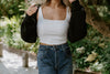 Square Neck Ribbed Crop Tank - White