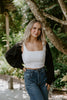 Square Neck Ribbed Crop Tank - White