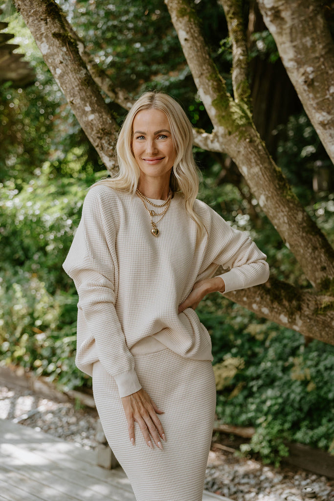 Waffle Sweater & Skirt Set - Oat