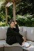 Waffle Textured Sweater & Pant Set - Black