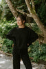Waffle Textured Sweater & Pant Set - Black