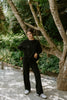 Waffle Textured Sweater & Pant Set - Black