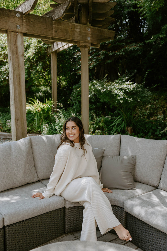 Waffle Textured Sweater & Pant Set - Oat