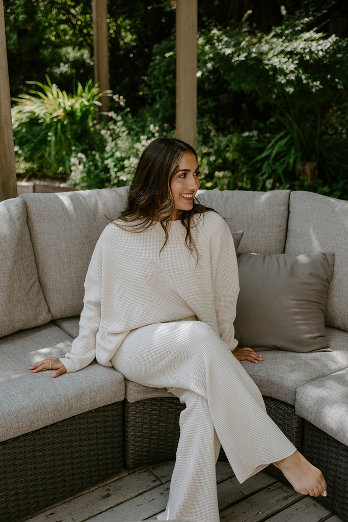 Waffle Textured Sweater & Pant Set - Oat