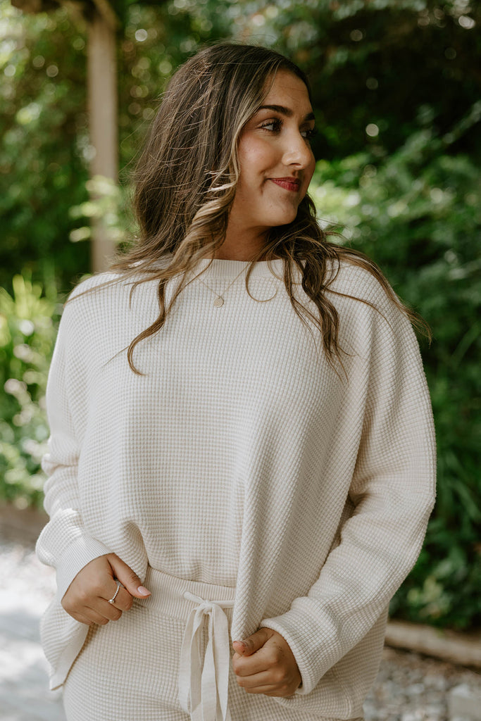 Waffle Textured Sweater & Pant Set - Oat