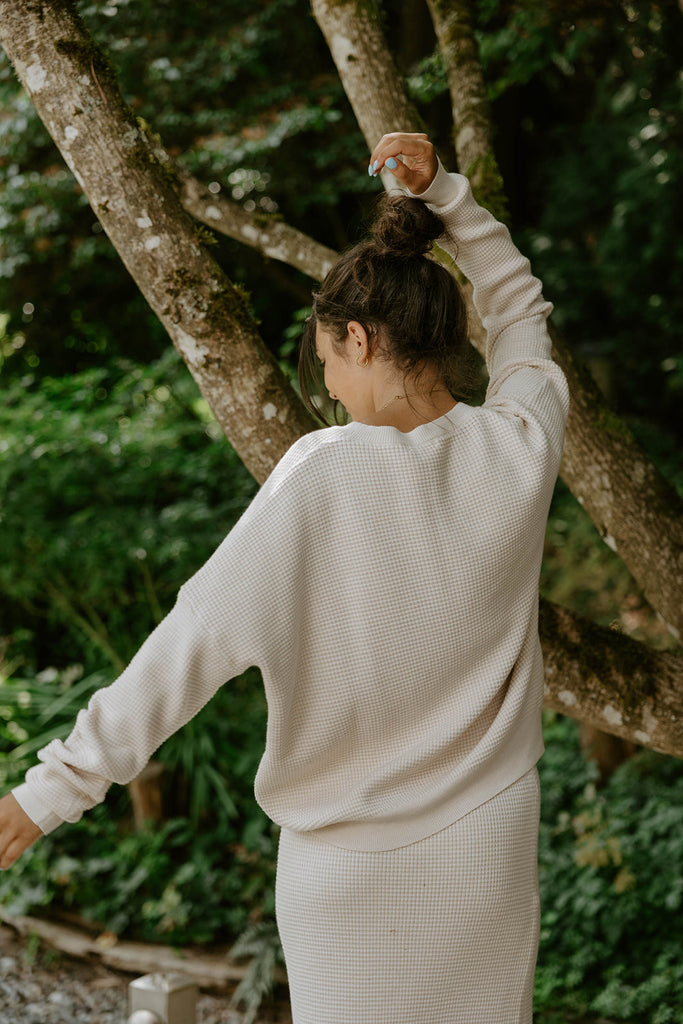 Waffle Sweater & Skirt Set - Oat