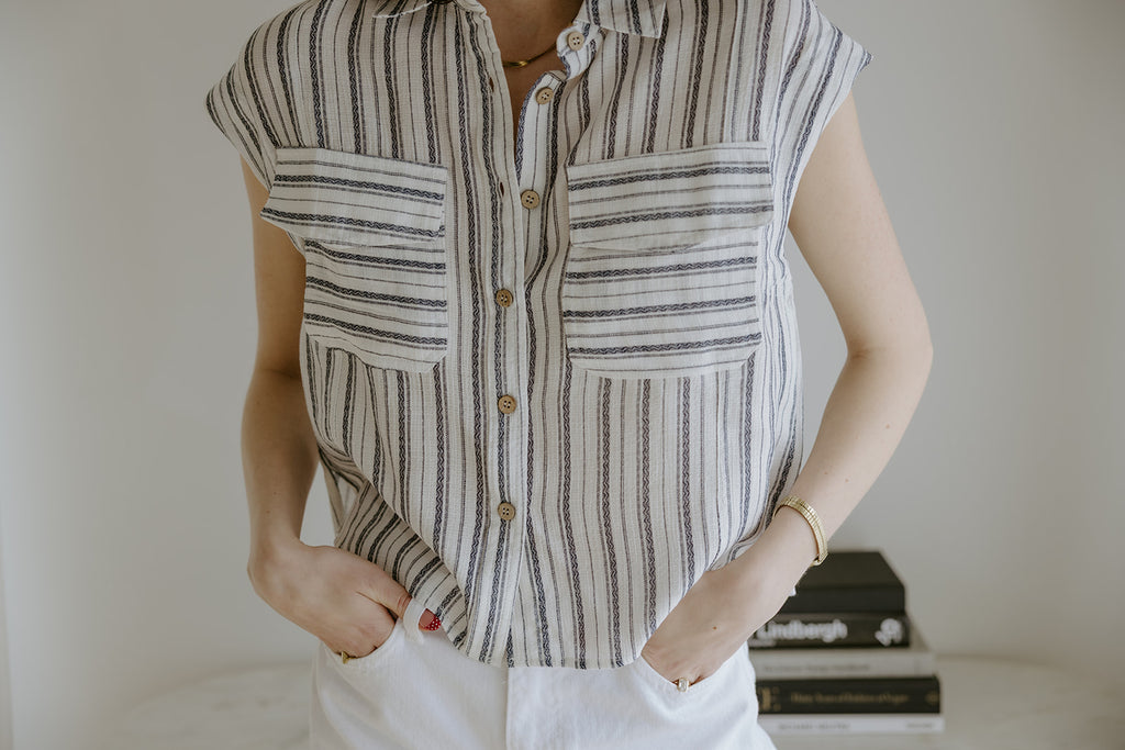 White Button Up With Blue Stripe