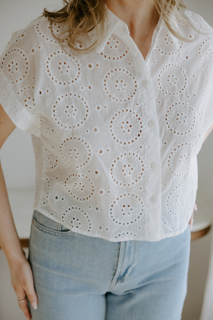 White Eyelet Button Up