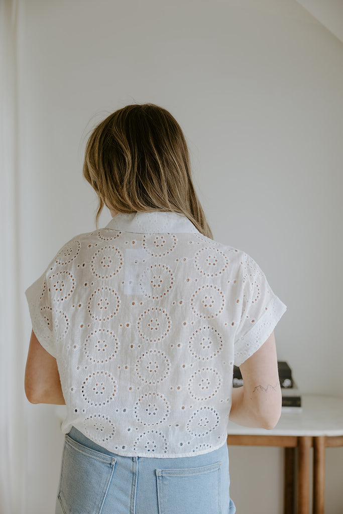 White Eyelet Button Up