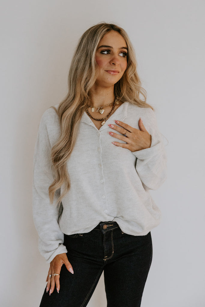 Lightweight Button Up Cardigan - Light Grey