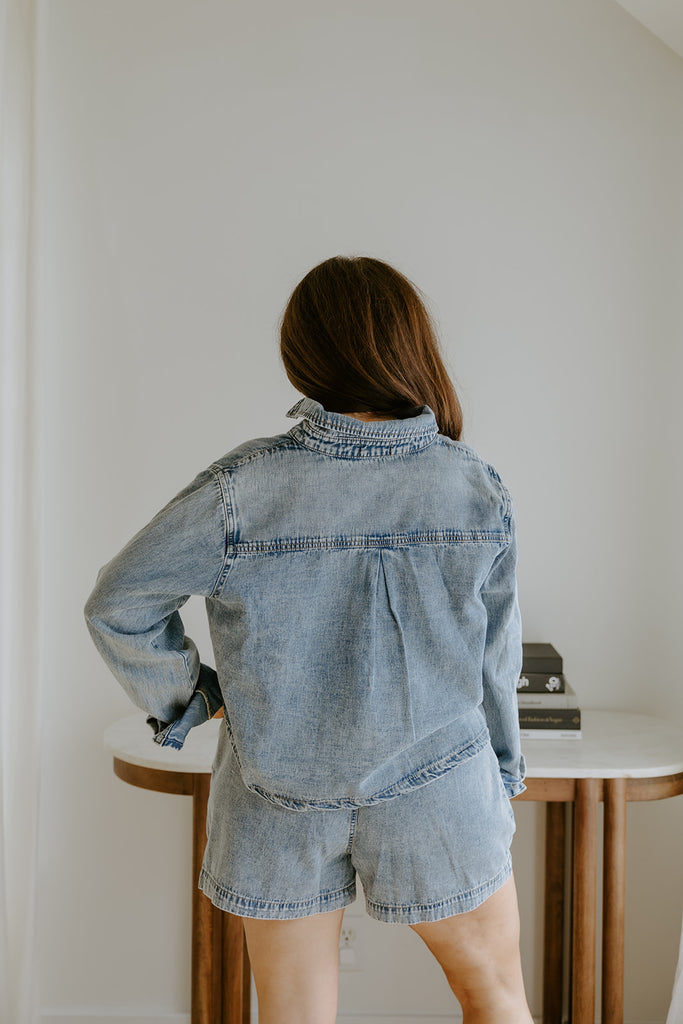 Washed Denim Boxy Shirt & Shorts Set