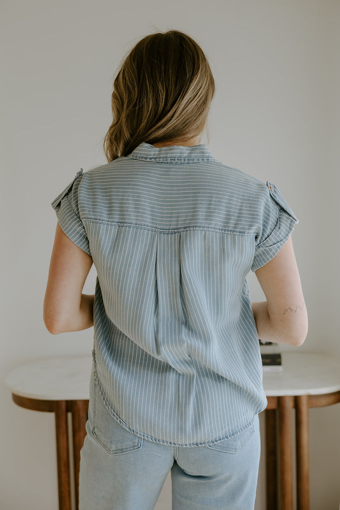 Striped Tencel Button Up - Blue