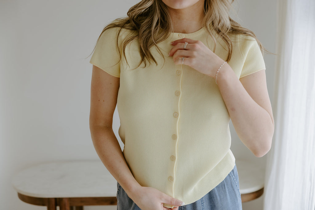 Short Sleeve Classic Cardi - Yellow