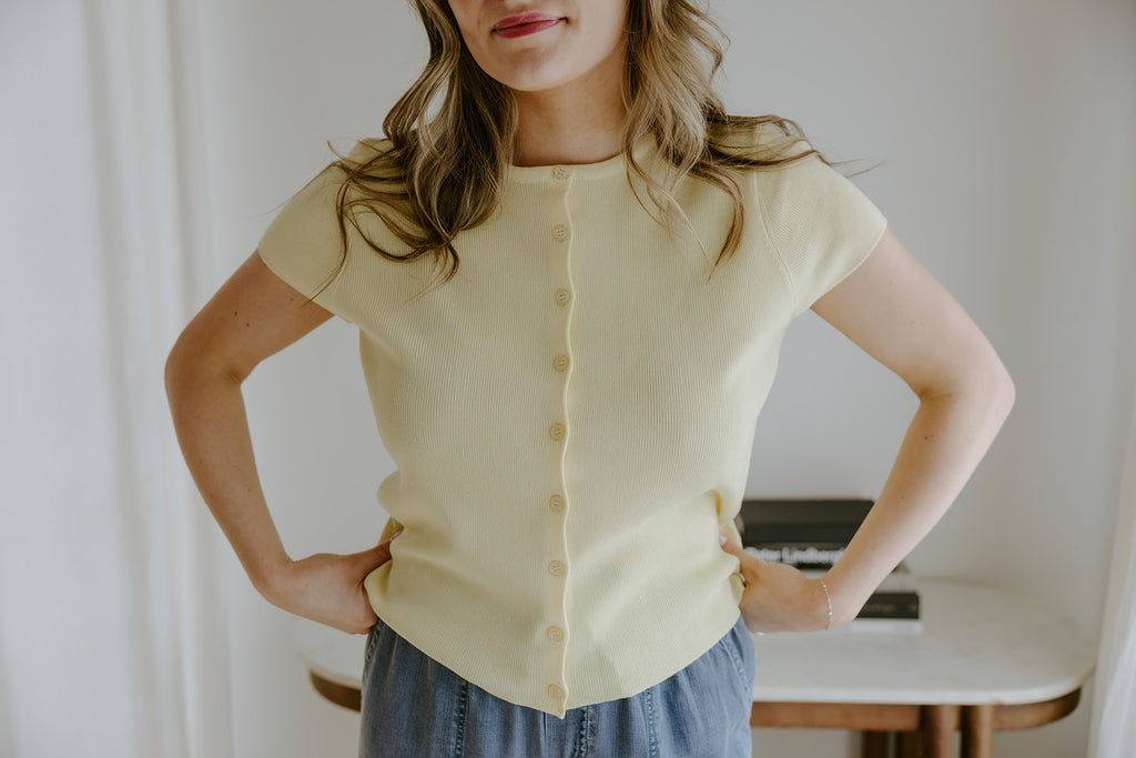 Short Sleeve Classic Cardi - Yellow