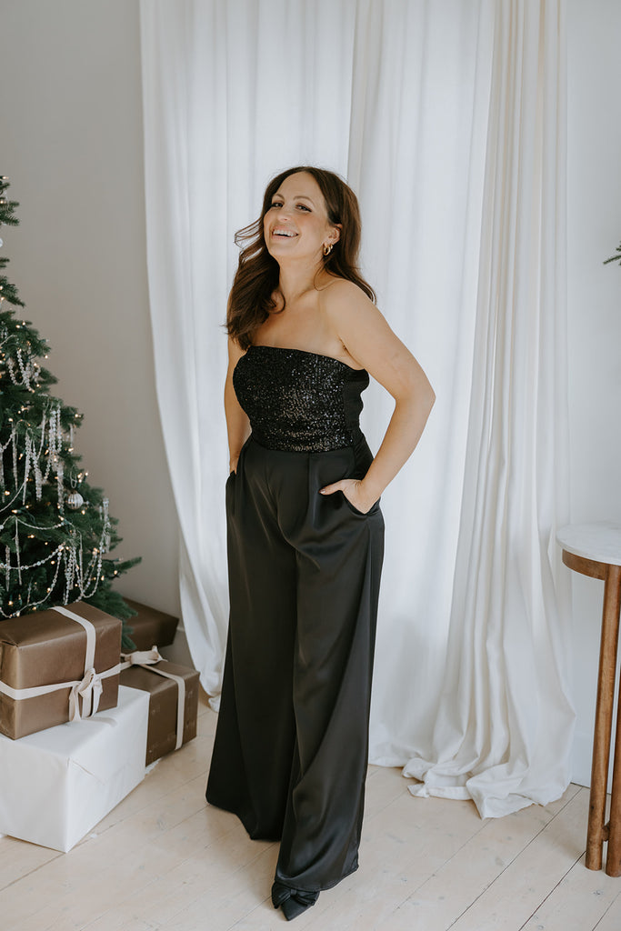 Sequin Tube Top And Pant Set - Black