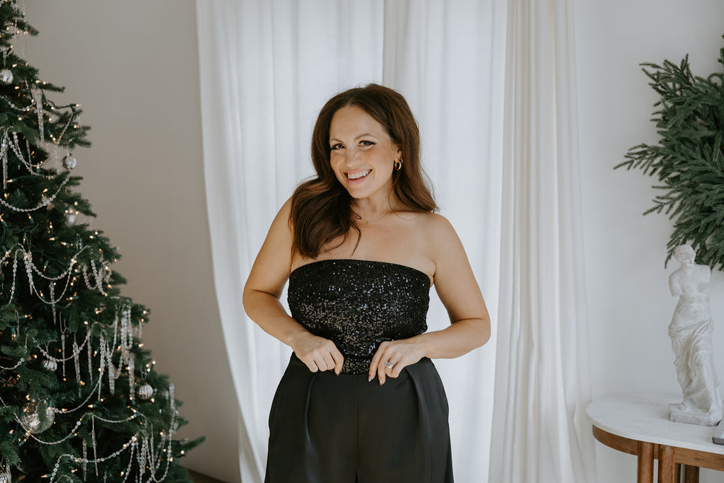 Sequin Tube Top And Pant Set - Black