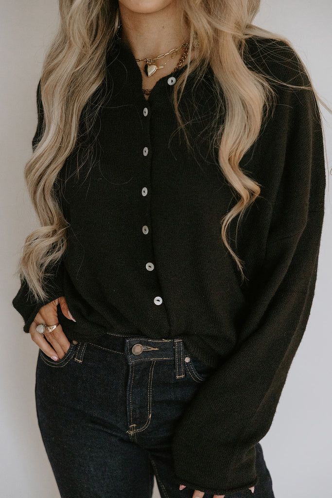 Lightweight Button Up Cardigan - Black