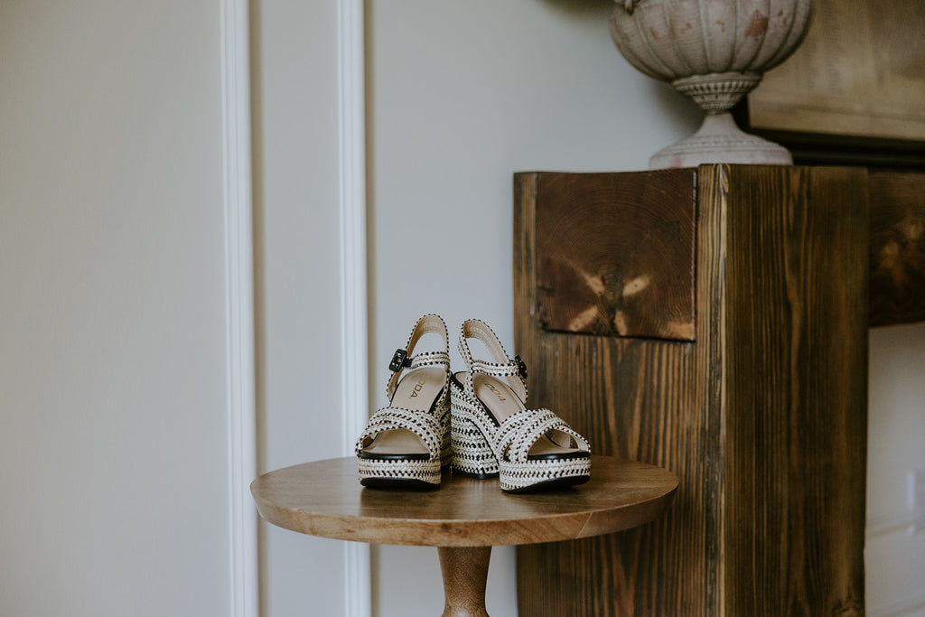Woven Block Heel Sandal - Black