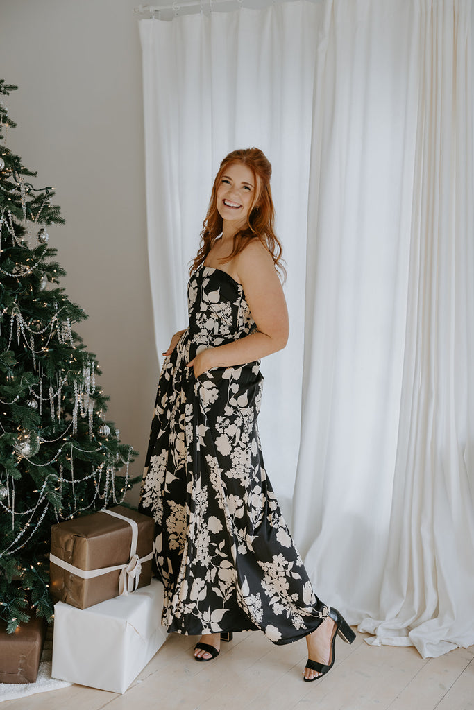 Floral Tube Tie Jumpsuit - Black