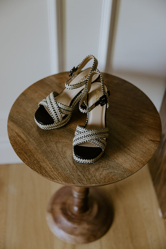 Woven Block Heel Sandal - Black