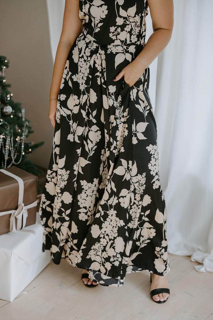 Floral Tube Tie Jumpsuit - Black