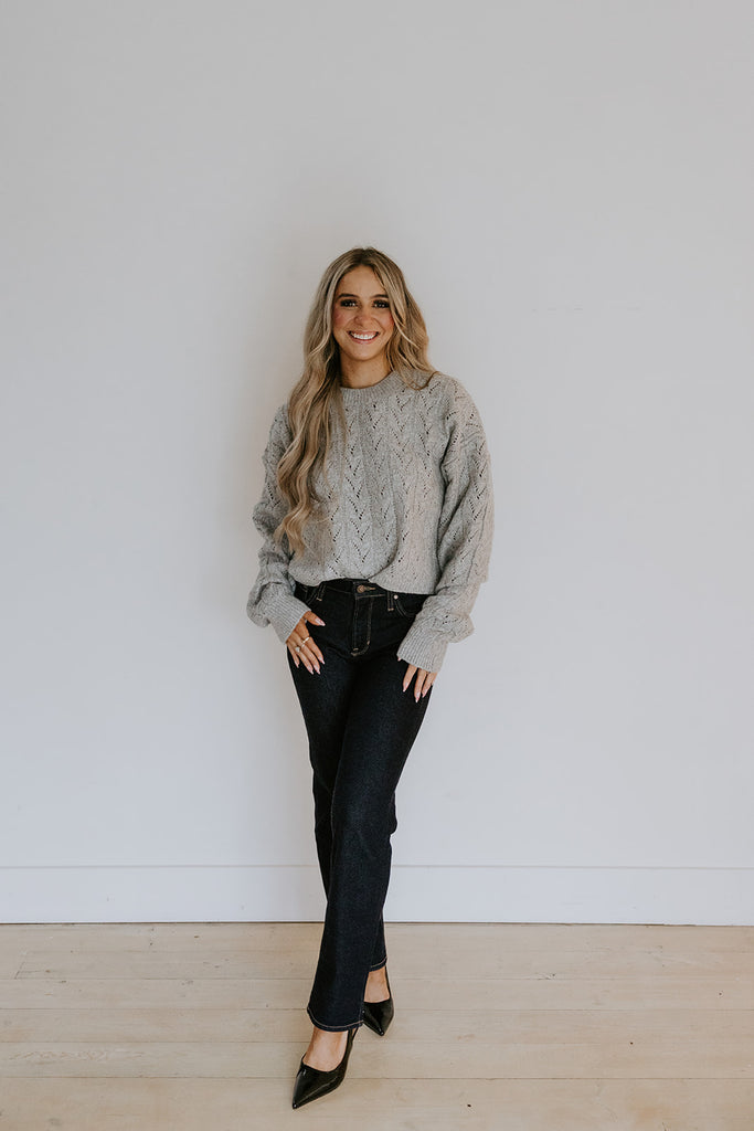 Soft Crochet Knit Sweater - Grey